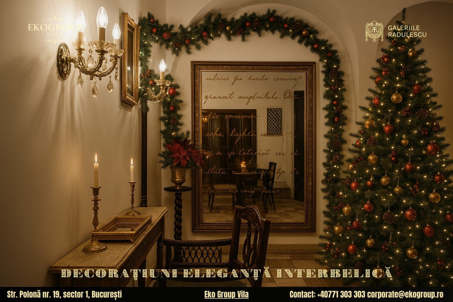 Decoratiuni de Craciun în stil interbelic la Eko Group Vila: un tribut elegant al Crăciunului anilor ’30